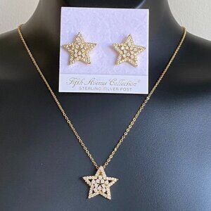 FAC Cubic Zirconia Gold Tone Star Necklace & Earrings​​